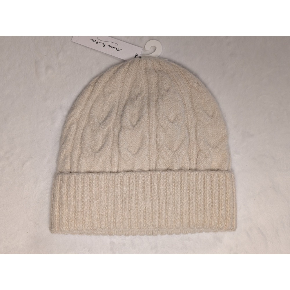 Anna & Ava Bundle 2 Cable Knit Beanie Hat Ivory Pink‎ One Size Retail total $66 - Picture 3 of 13